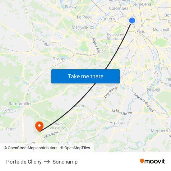 Porte de Clichy to Sonchamp map
