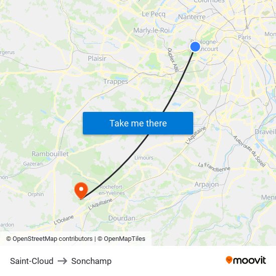 Saint-Cloud to Sonchamp map