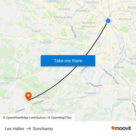 Les Halles to Sonchamp map