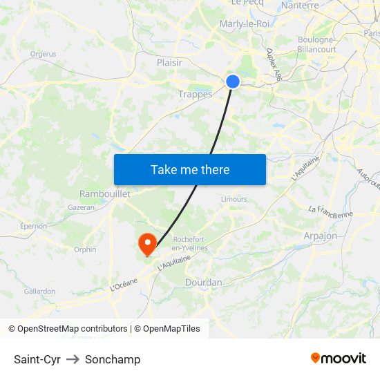 Saint-Cyr to Sonchamp map