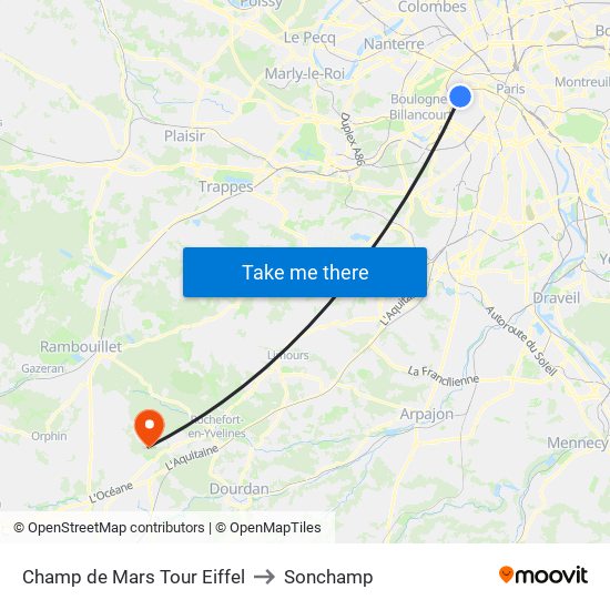 Champ de Mars Tour Eiffel to Sonchamp map