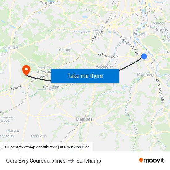 Gare Évry Courcouronnes to Sonchamp map