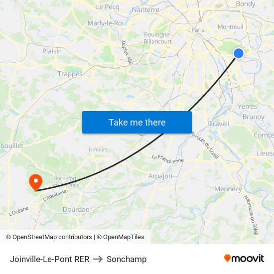 Joinville-Le-Pont RER to Sonchamp map