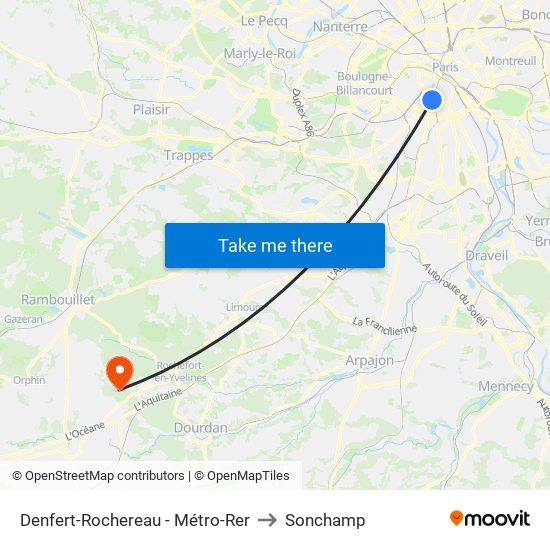 Denfert-Rochereau - Métro-Rer to Sonchamp map