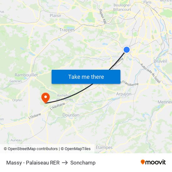 Massy - Palaiseau RER to Sonchamp map