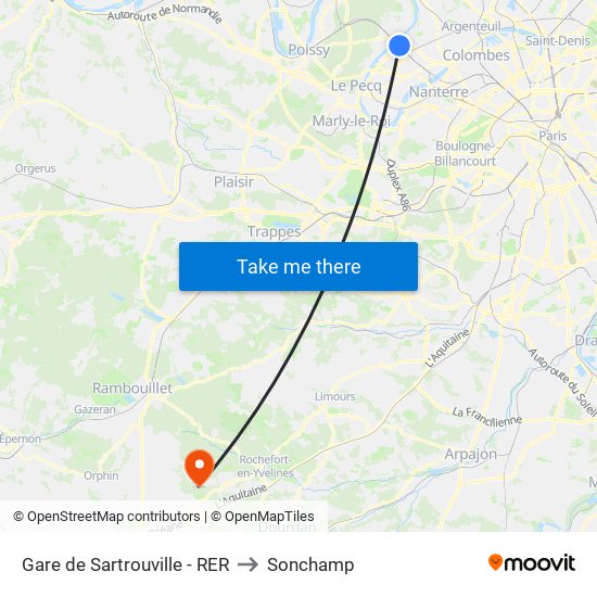 Gare de Sartrouville - RER to Sonchamp map