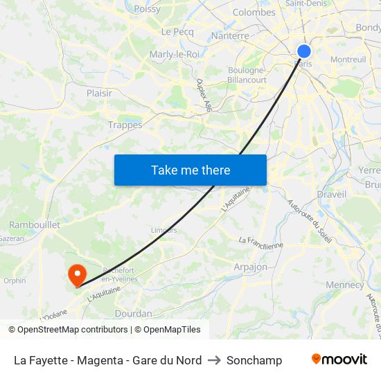 La Fayette - Magenta - Gare du Nord to Sonchamp map