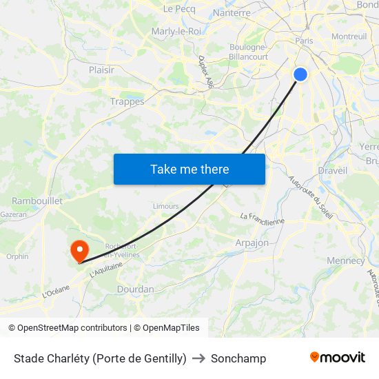 Stade Charléty (Porte de Gentilly) to Sonchamp map