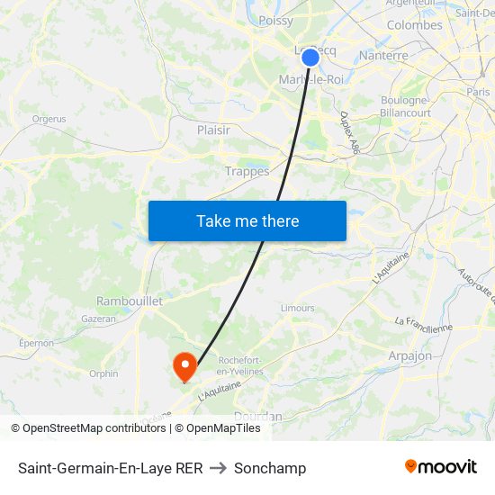 Saint-Germain-En-Laye RER to Sonchamp map