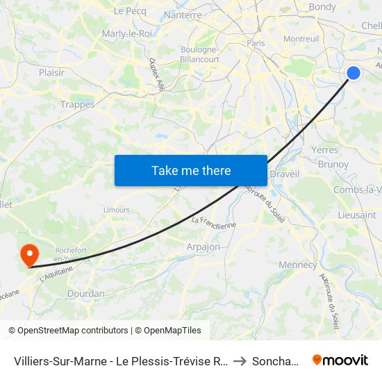 Villiers-Sur-Marne - Le Plessis-Trévise RER to Sonchamp map