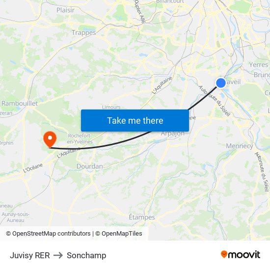 Juvisy RER to Sonchamp map