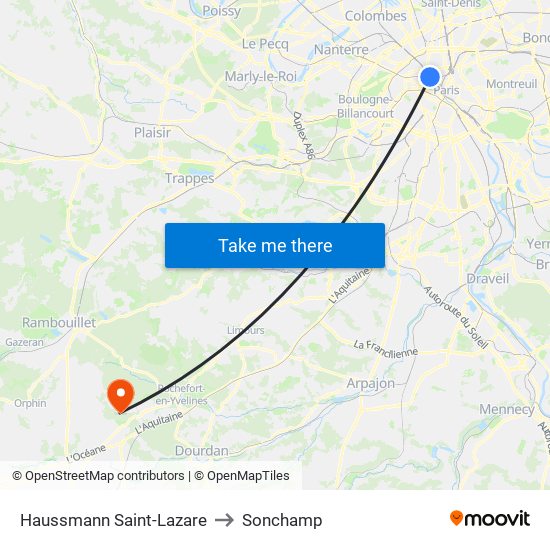 Haussmann Saint-Lazare to Sonchamp map
