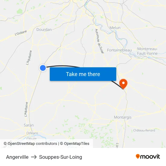 Angerville to Souppes-Sur-Loing map