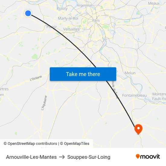 Arnouville-Les-Mantes to Souppes-Sur-Loing map