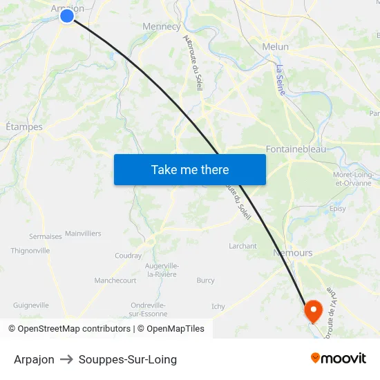 Arpajon to Souppes-Sur-Loing map