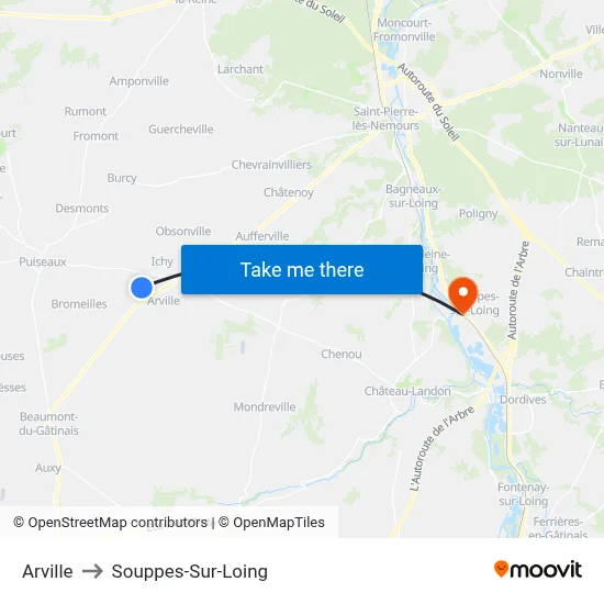 Arville to Souppes-Sur-Loing map