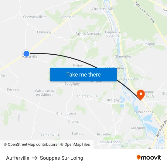 Aufferville to Souppes-Sur-Loing map