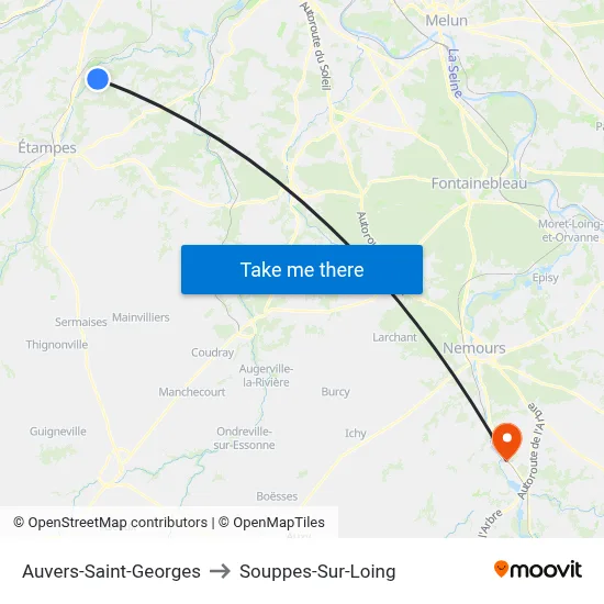 Auvers-Saint-Georges to Souppes-Sur-Loing map