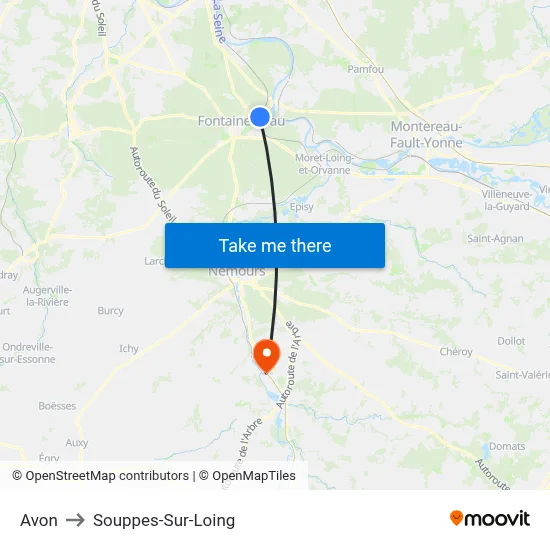 Avon to Souppes-Sur-Loing map