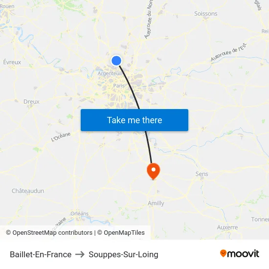 Baillet-En-France to Souppes-Sur-Loing map