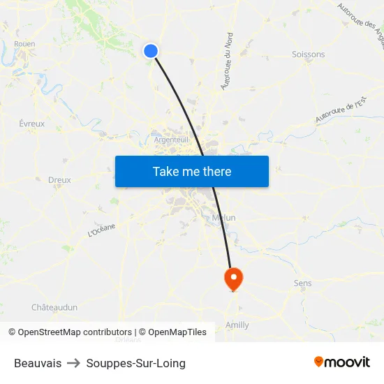 Beauvais to Souppes-Sur-Loing map
