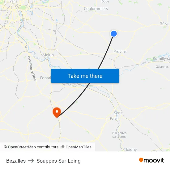 Bezalles to Souppes-Sur-Loing map