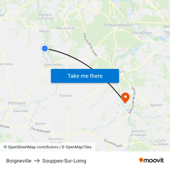 Boigneville to Souppes-Sur-Loing map