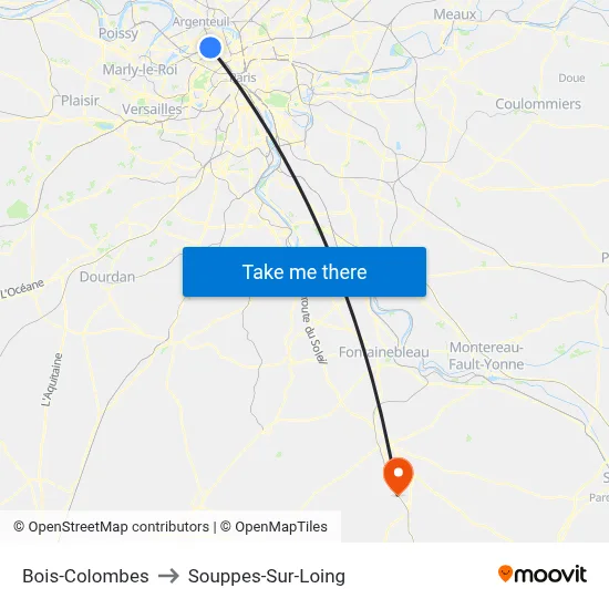 Bois-Colombes to Souppes-Sur-Loing map