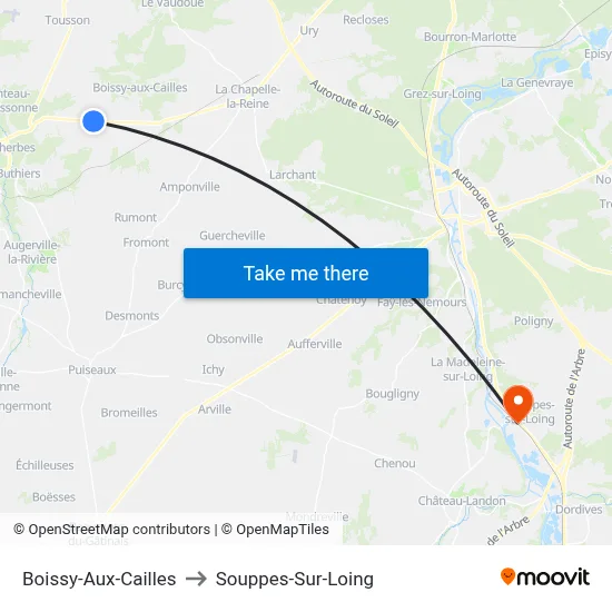 Boissy-Aux-Cailles to Souppes-Sur-Loing map