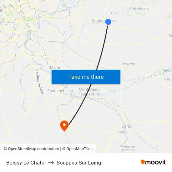 Boissy-Le-Chatel to Souppes-Sur-Loing map