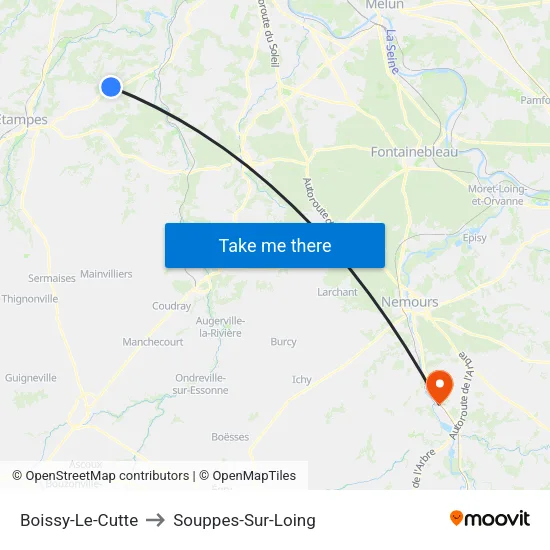 Boissy-Le-Cutte to Souppes-Sur-Loing map