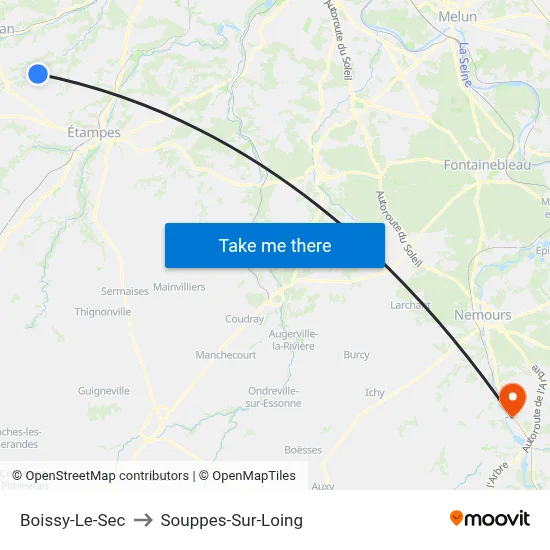 Boissy-Le-Sec to Souppes-Sur-Loing map