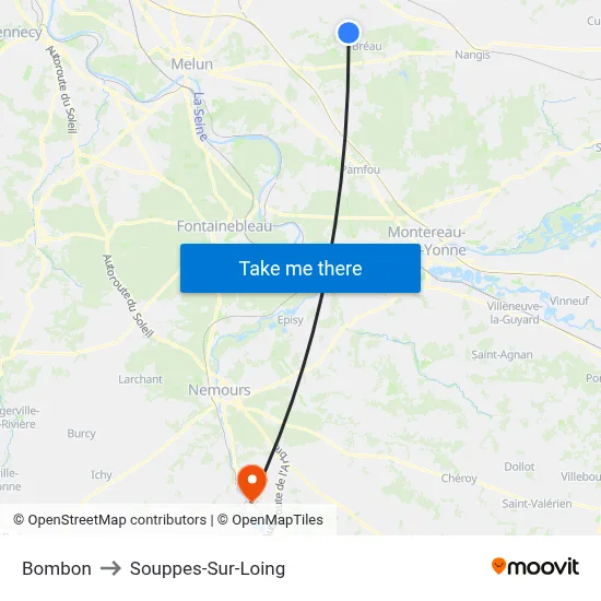 Bombon to Souppes-Sur-Loing map