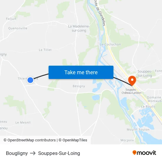 Bougligny to Souppes-Sur-Loing map