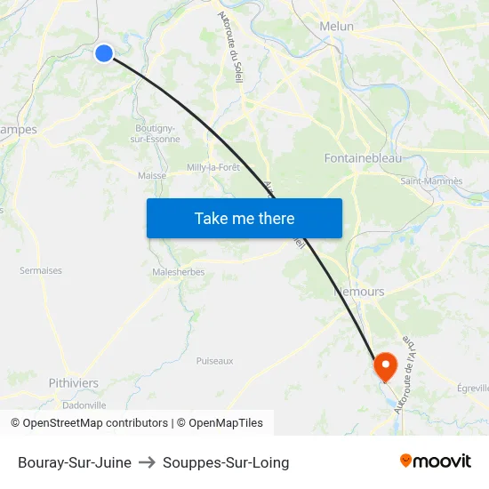 Bouray-Sur-Juine to Souppes-Sur-Loing map