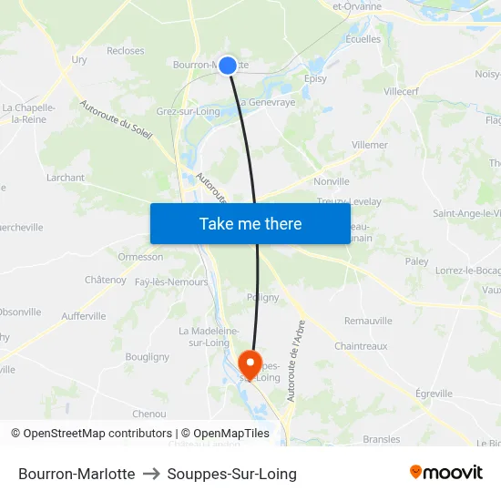 Bourron-Marlotte to Souppes-Sur-Loing map