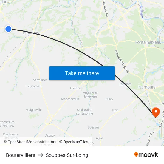 Boutervilliers to Souppes-Sur-Loing map