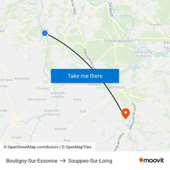 Boutigny-Sur-Essonne to Souppes-Sur-Loing map