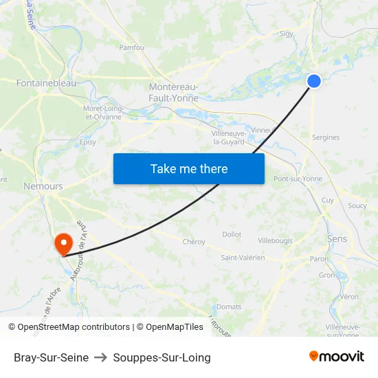 Bray-Sur-Seine to Souppes-Sur-Loing map