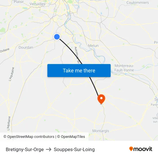 Bretigny-Sur-Orge to Souppes-Sur-Loing map