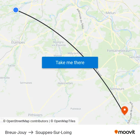 Breux-Jouy to Souppes-Sur-Loing map