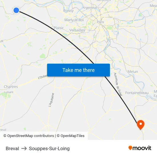 Breval to Souppes-Sur-Loing map