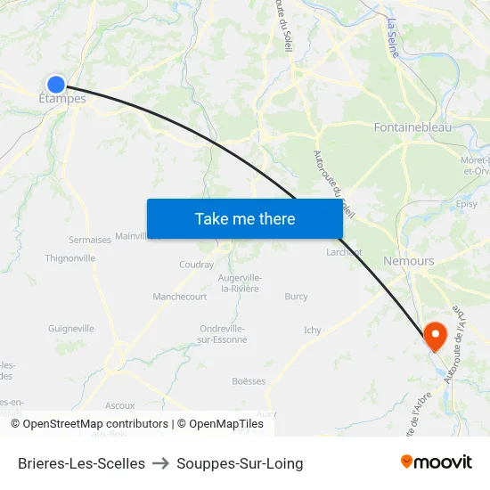 Brieres-Les-Scelles to Souppes-Sur-Loing map