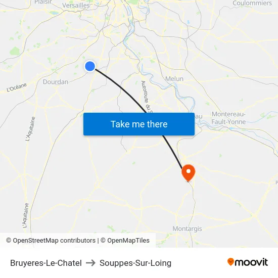Bruyeres-Le-Chatel to Souppes-Sur-Loing map