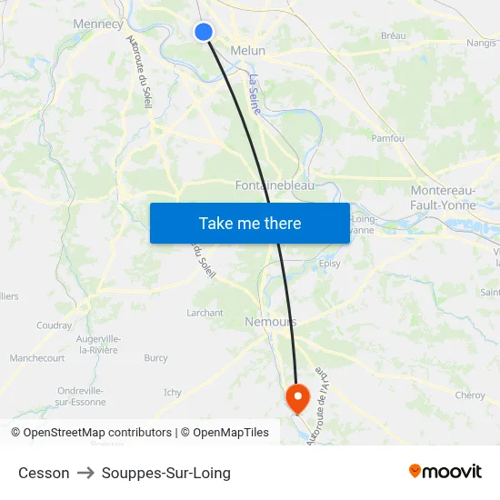 Cesson to Souppes-Sur-Loing map