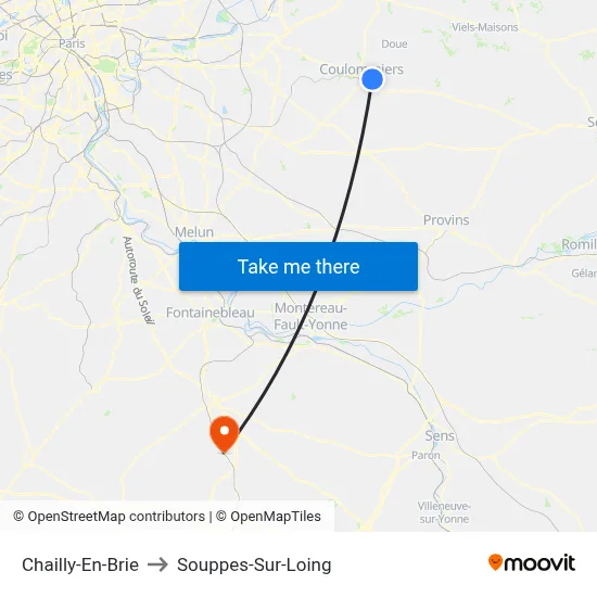 Chailly-En-Brie to Souppes-Sur-Loing map