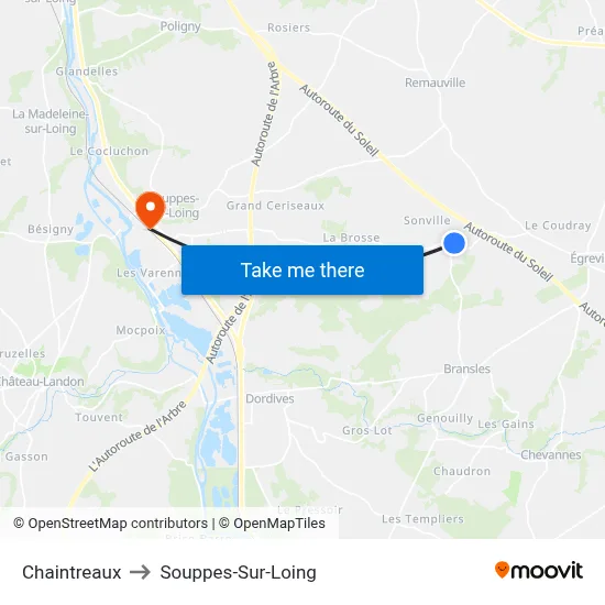 Chaintreaux to Souppes-Sur-Loing map