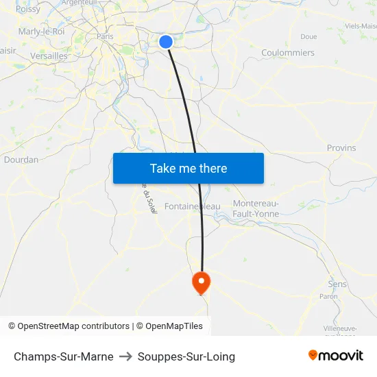Champs-Sur-Marne to Souppes-Sur-Loing map