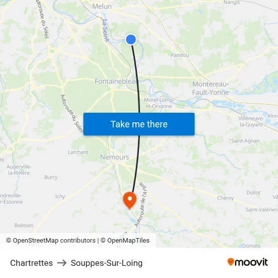 Chartrettes to Souppes-Sur-Loing map
