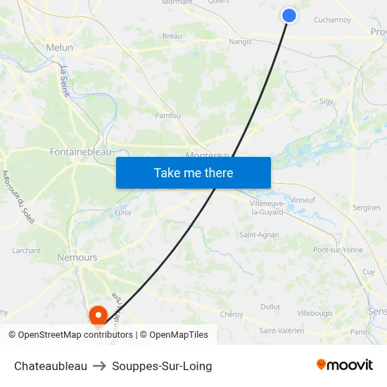 Chateaubleau to Souppes-Sur-Loing map